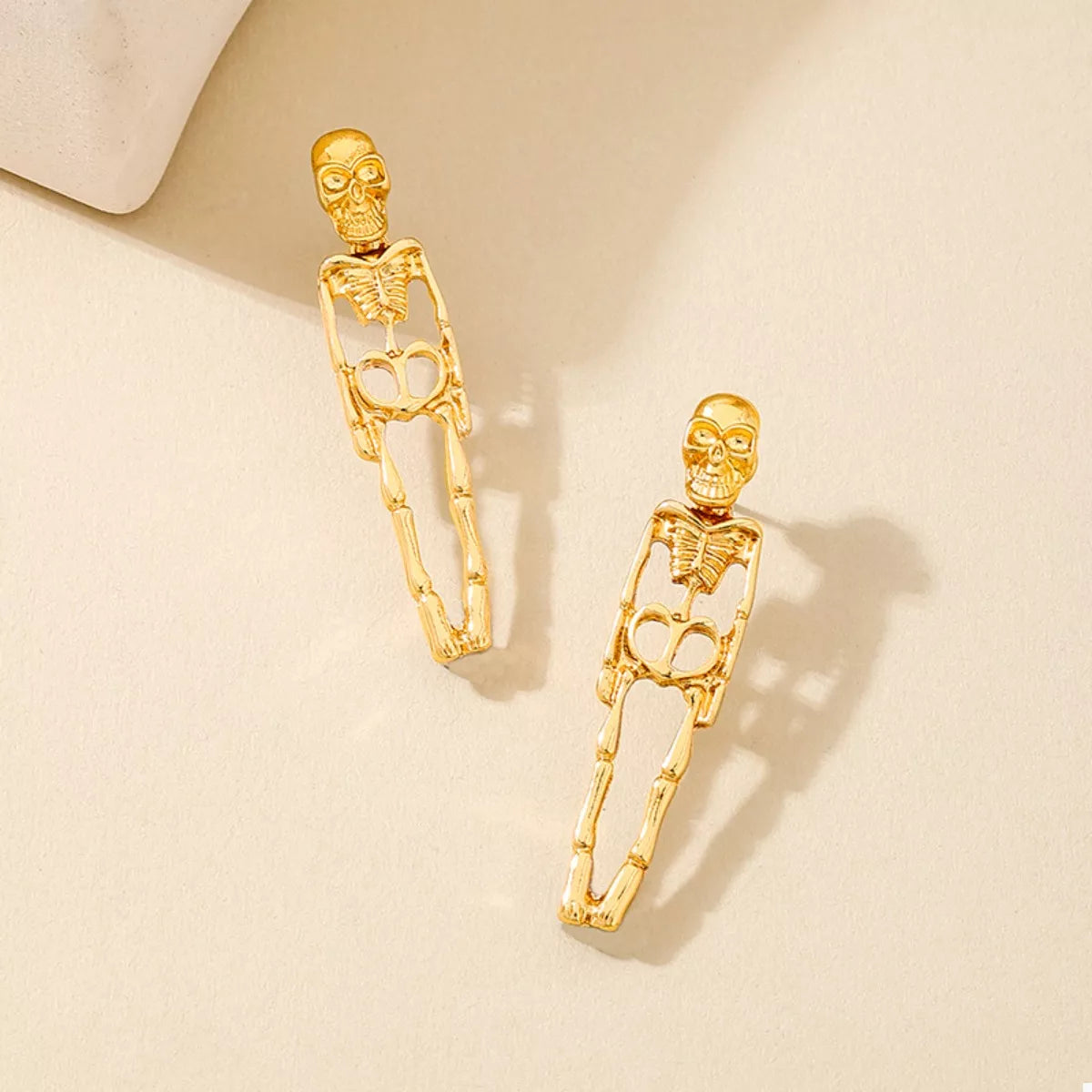 Fashorio Gold / onesize Halloween 18K Gold-Plated Skeleton Earrings
