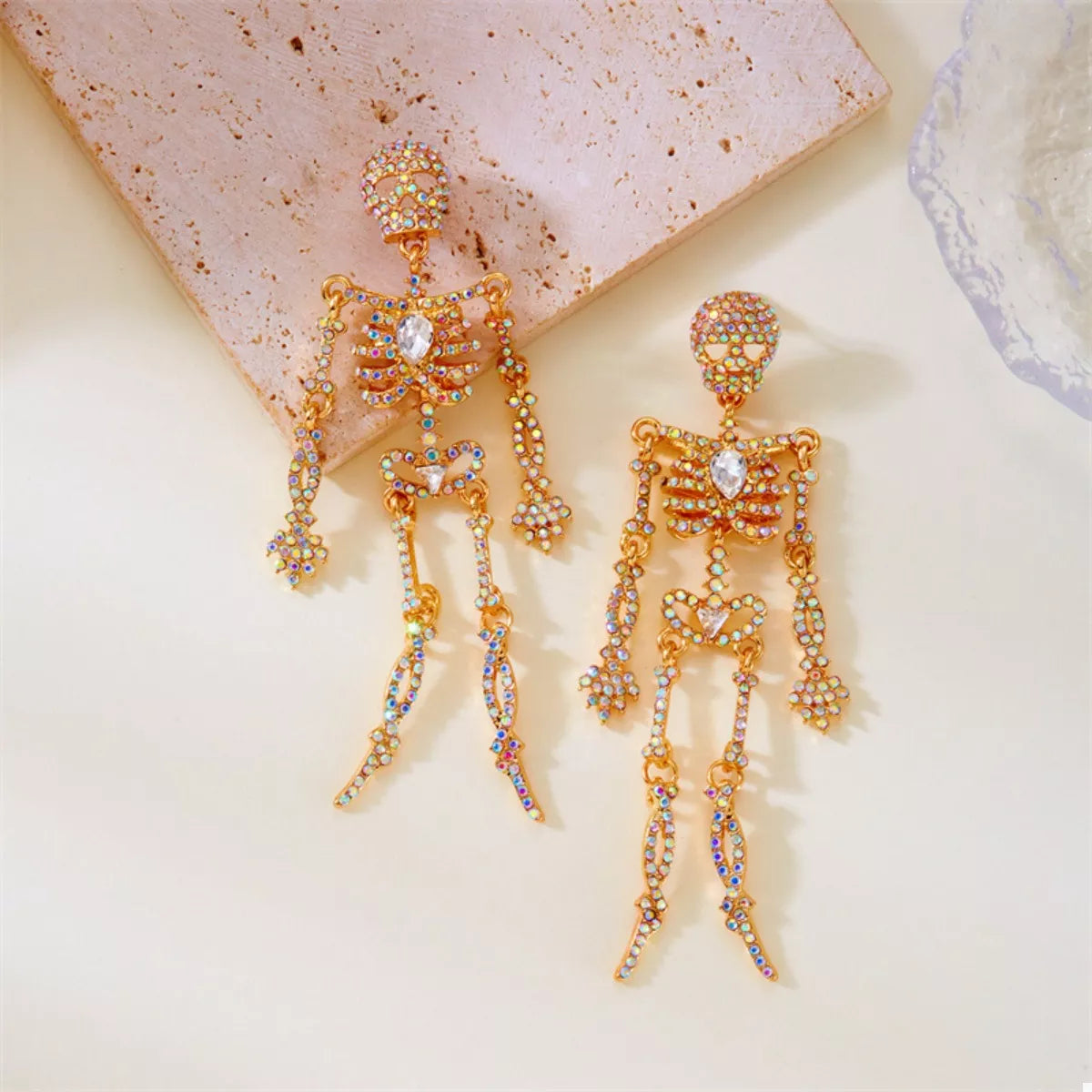 Fashorio Gold / onesize Halloween Skeleton Skull Zircon Drop Earrings