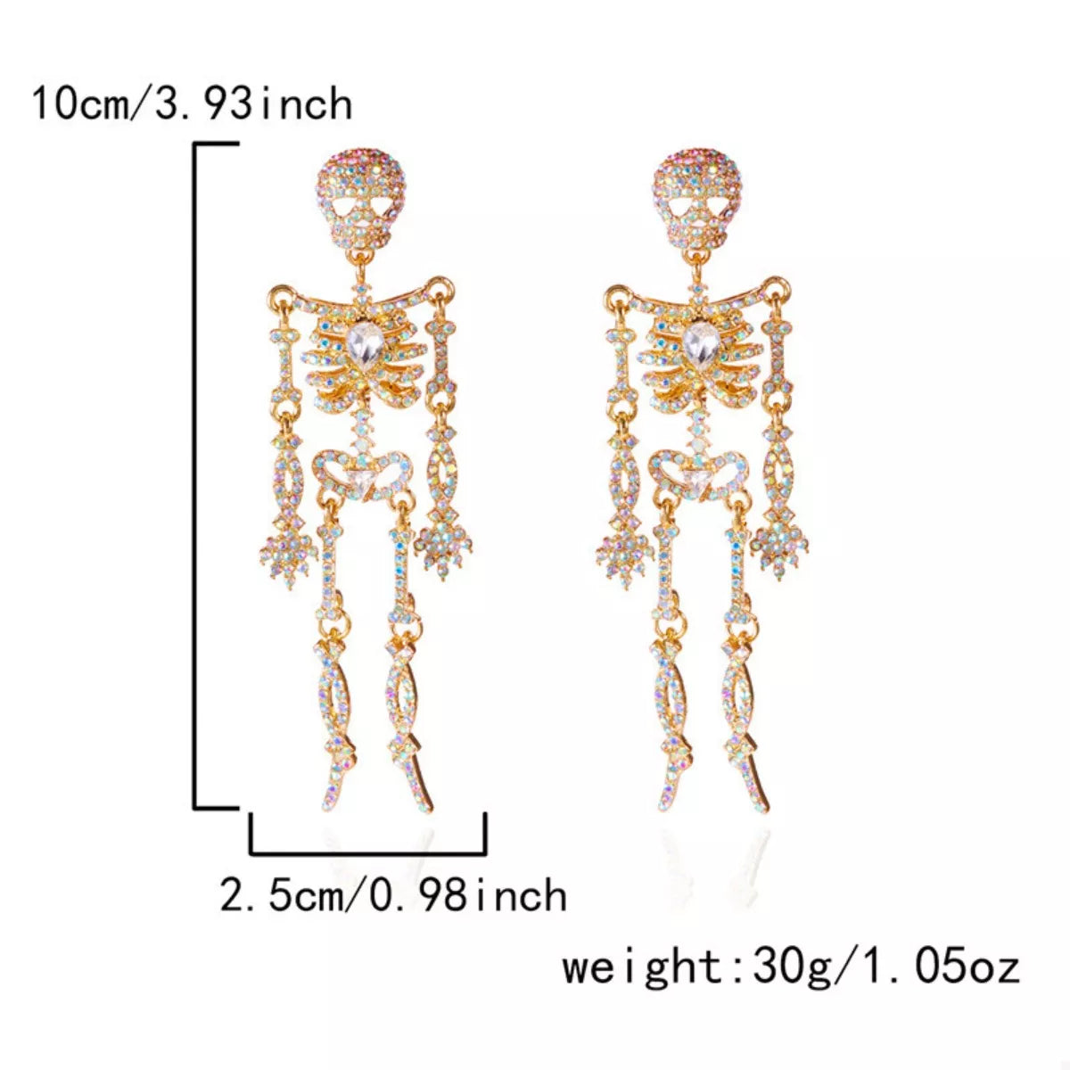 Fashorio Gold / onesize Halloween Skeleton Skull Zircon Drop Earrings