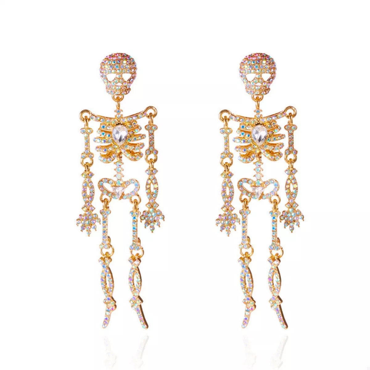 Fashorio Gold / onesize Halloween Skeleton Skull Zircon Drop Earrings