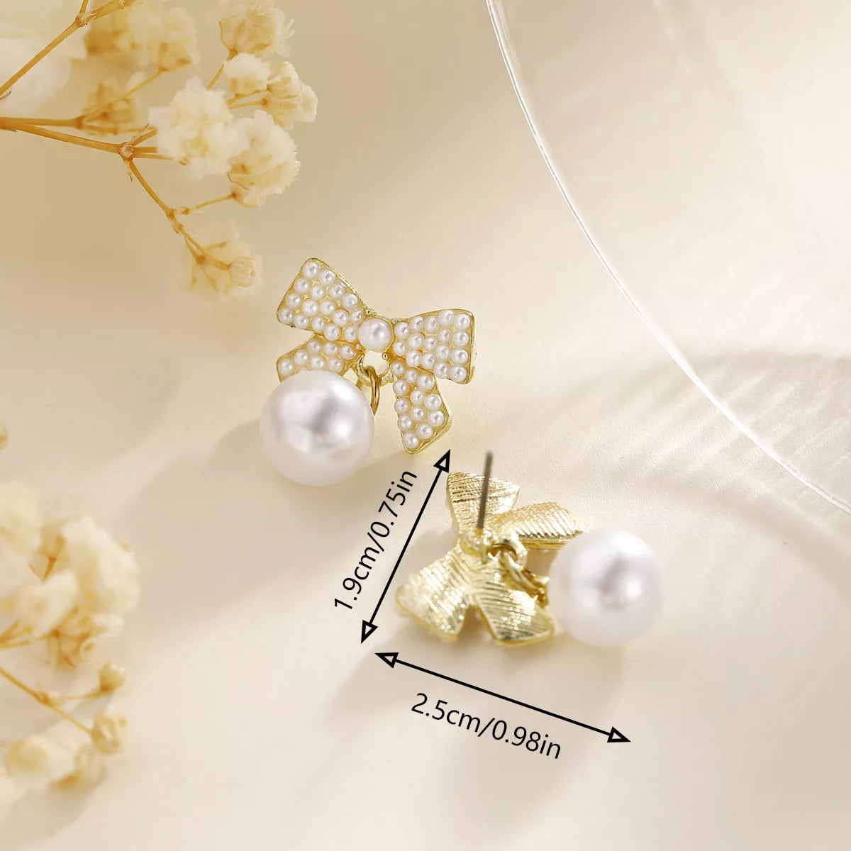 Fashorio Gold / onesize Pearl Bowknot Drop Earrings