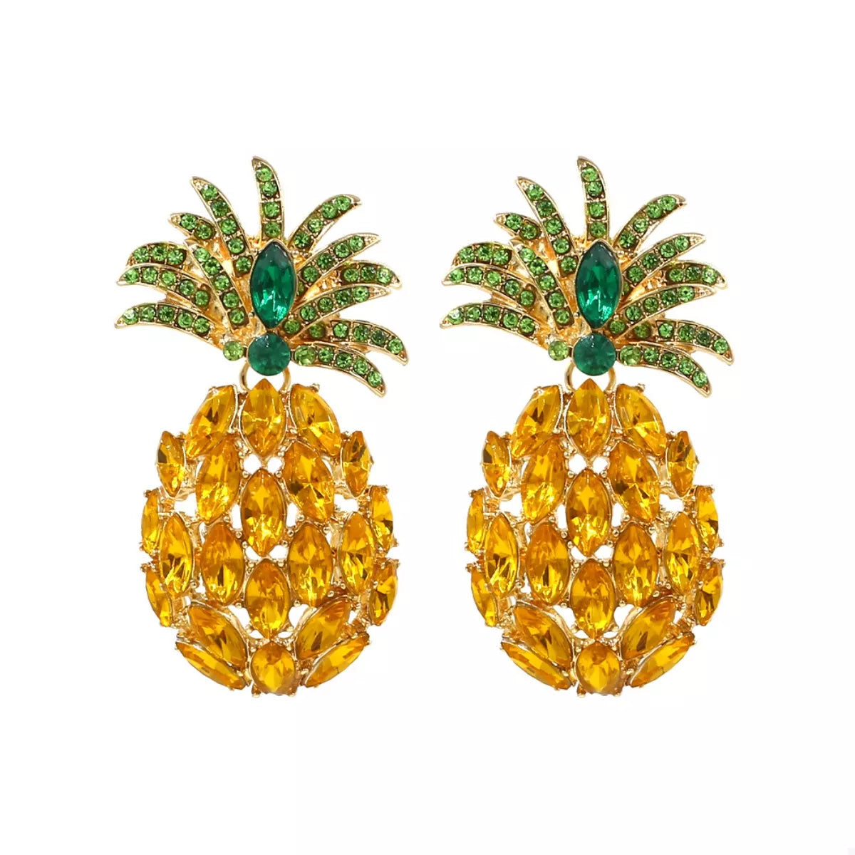 Fashorio Gold / onesize Pineapple Rhinestone Dangle Earrings