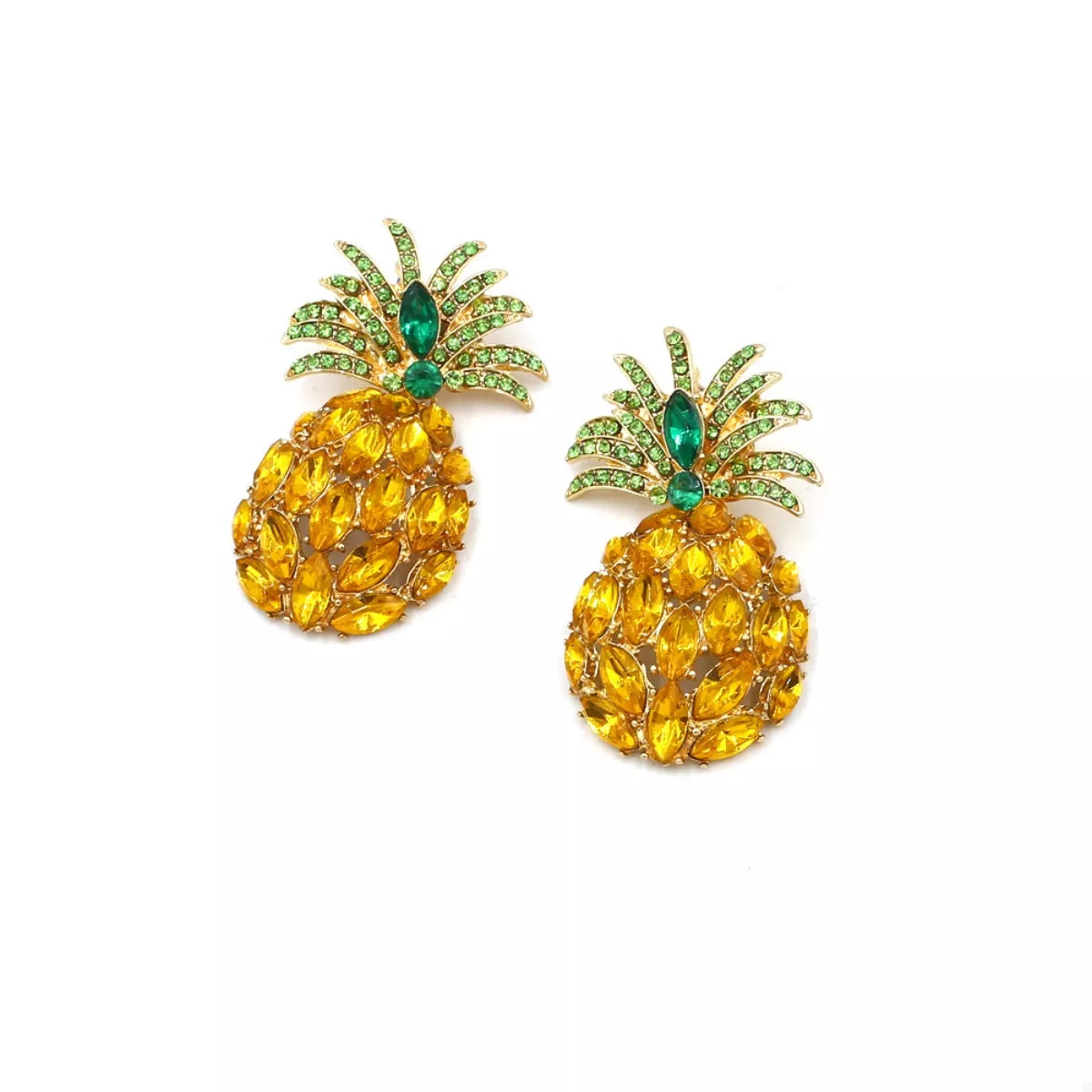 Fashorio Gold / onesize Pineapple Rhinestone Dangle Earrings