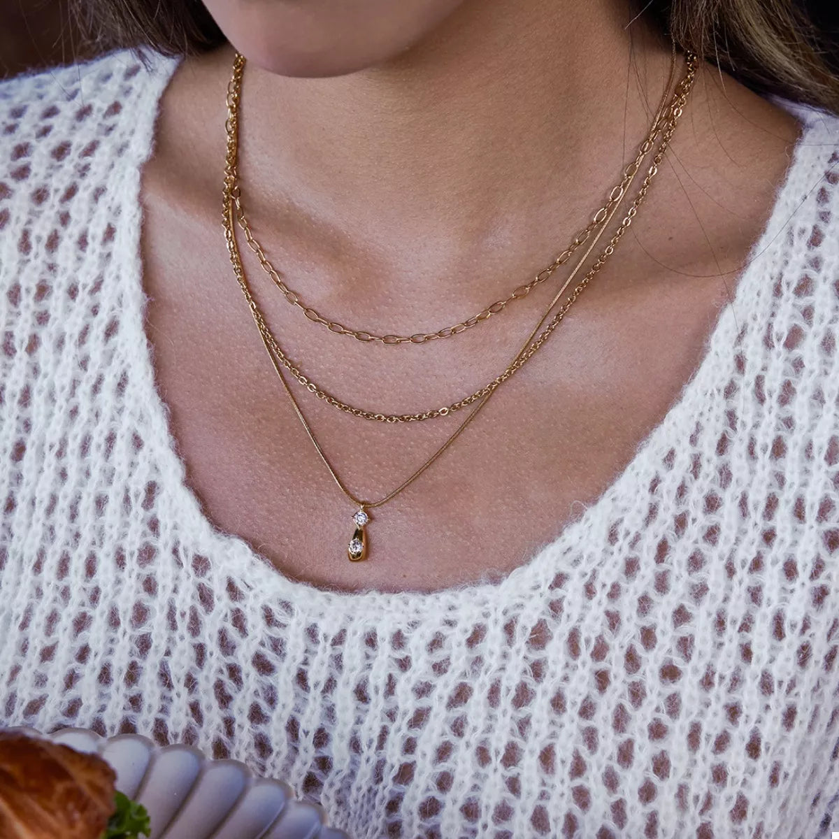 Fashorio Gold / onesize Three Layered Pendant Necklace