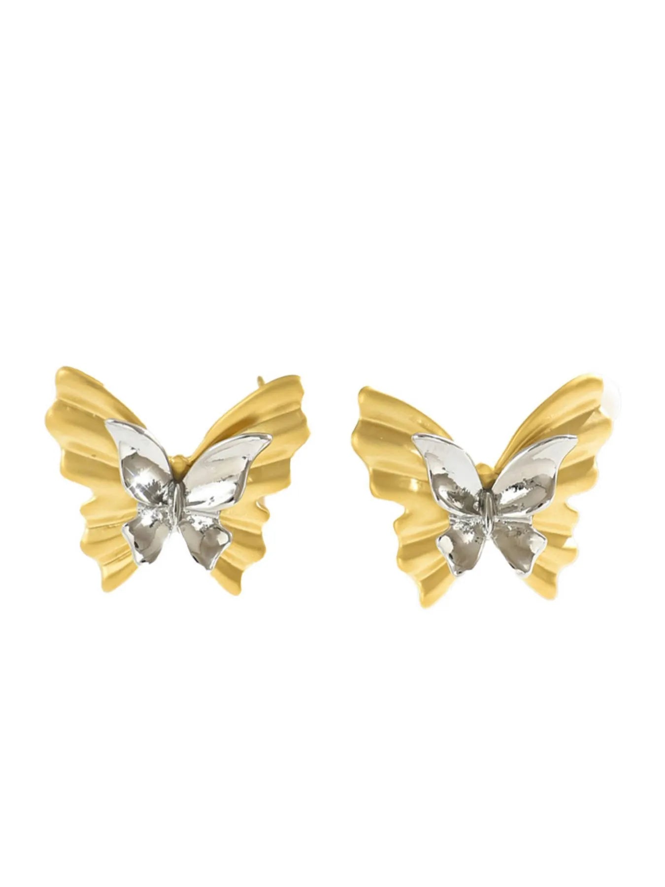 Fashorio Gold&Silver / One Size Two-Tone Stainless Steel Butterfly Earrings