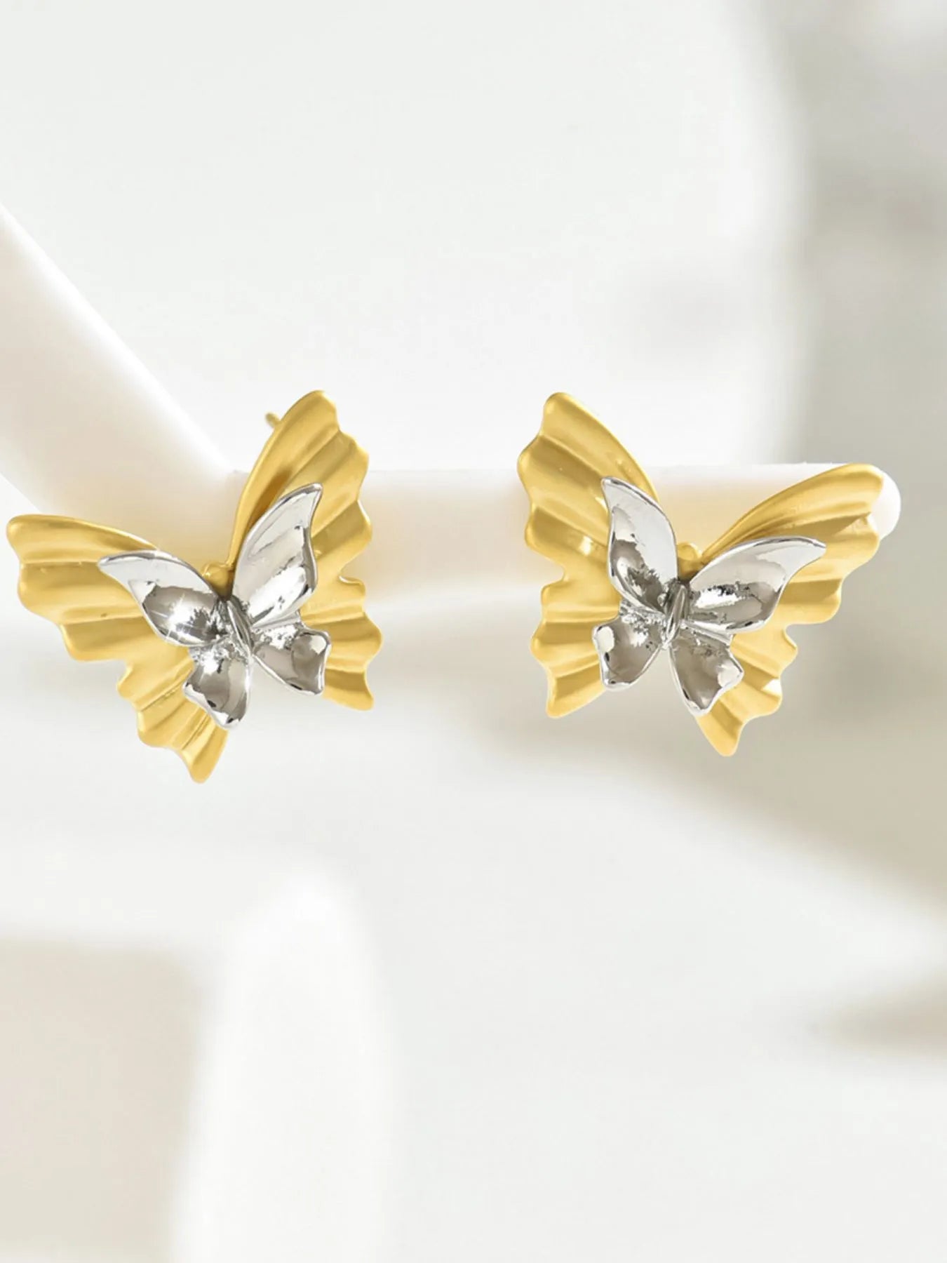 Fashorio Gold&Silver / One Size Two-Tone Stainless Steel Butterfly Earrings