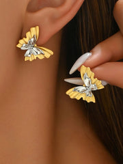 Fashorio Gold&Silver / One Size Two-Tone Stainless Steel Butterfly Earrings