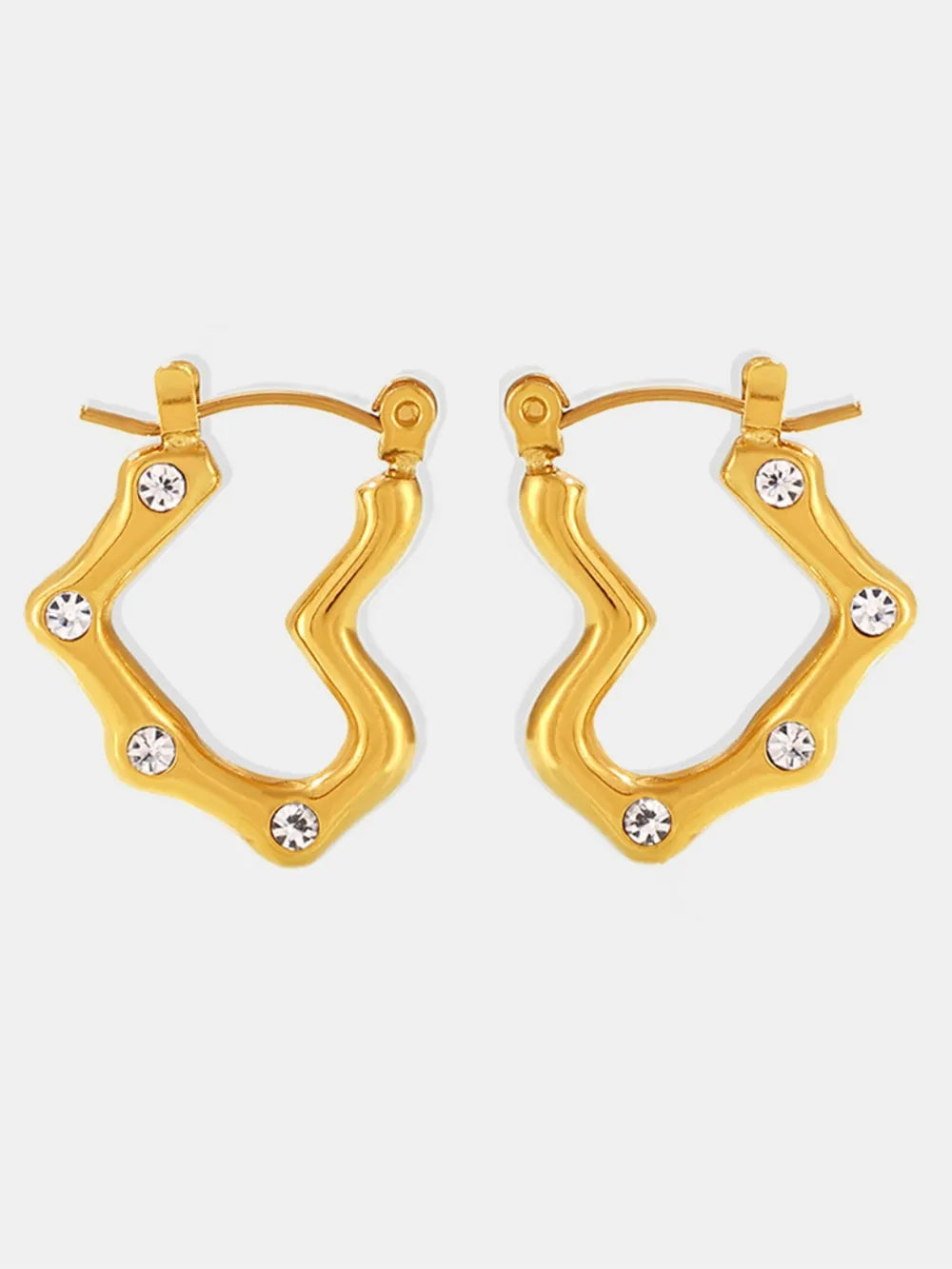 Fashorio Gold/White / One Size Stainless Steel Heart Earrings