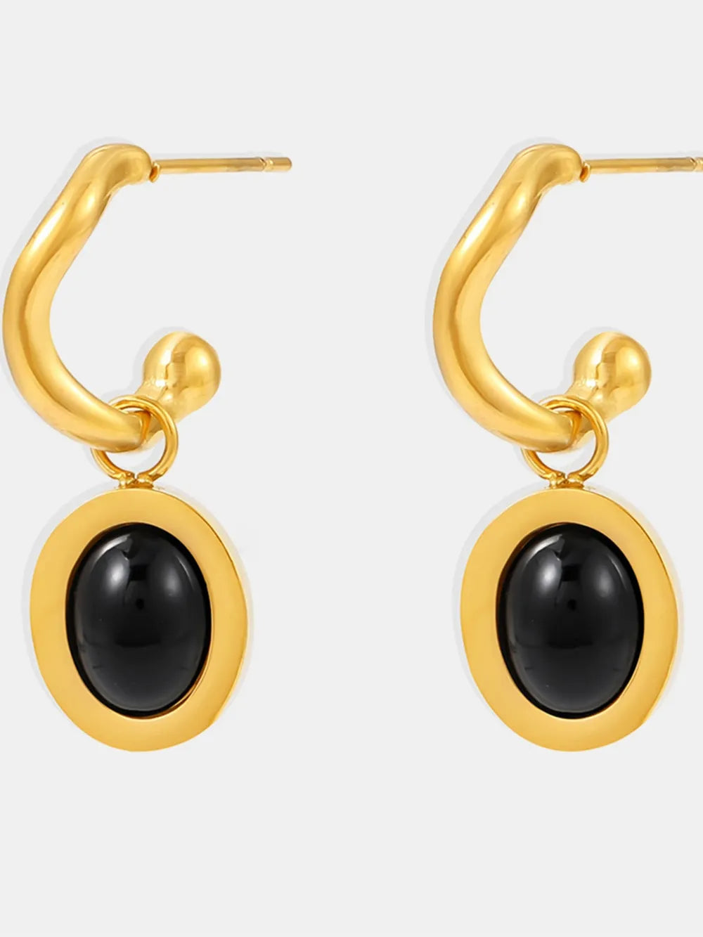 Fashorio Golden black agate / One Size Stainless Steel Oval Drop Earrings