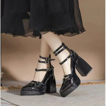 Gothic Platform Pumps with Multiple Buckle Straps - Fashorio