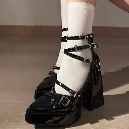 Gothic Platform Pumps with Multiple Buckle Straps - Fashorio