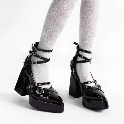 Gothic Platform Pumps with Multiple Buckle Straps - Fashorio