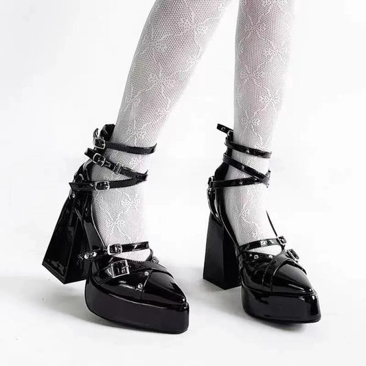 Gothic Platform Pumps with Multiple Buckle Straps - Fashorio