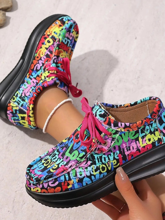 Graffiti Print Platform Sneakers - Fashorio
