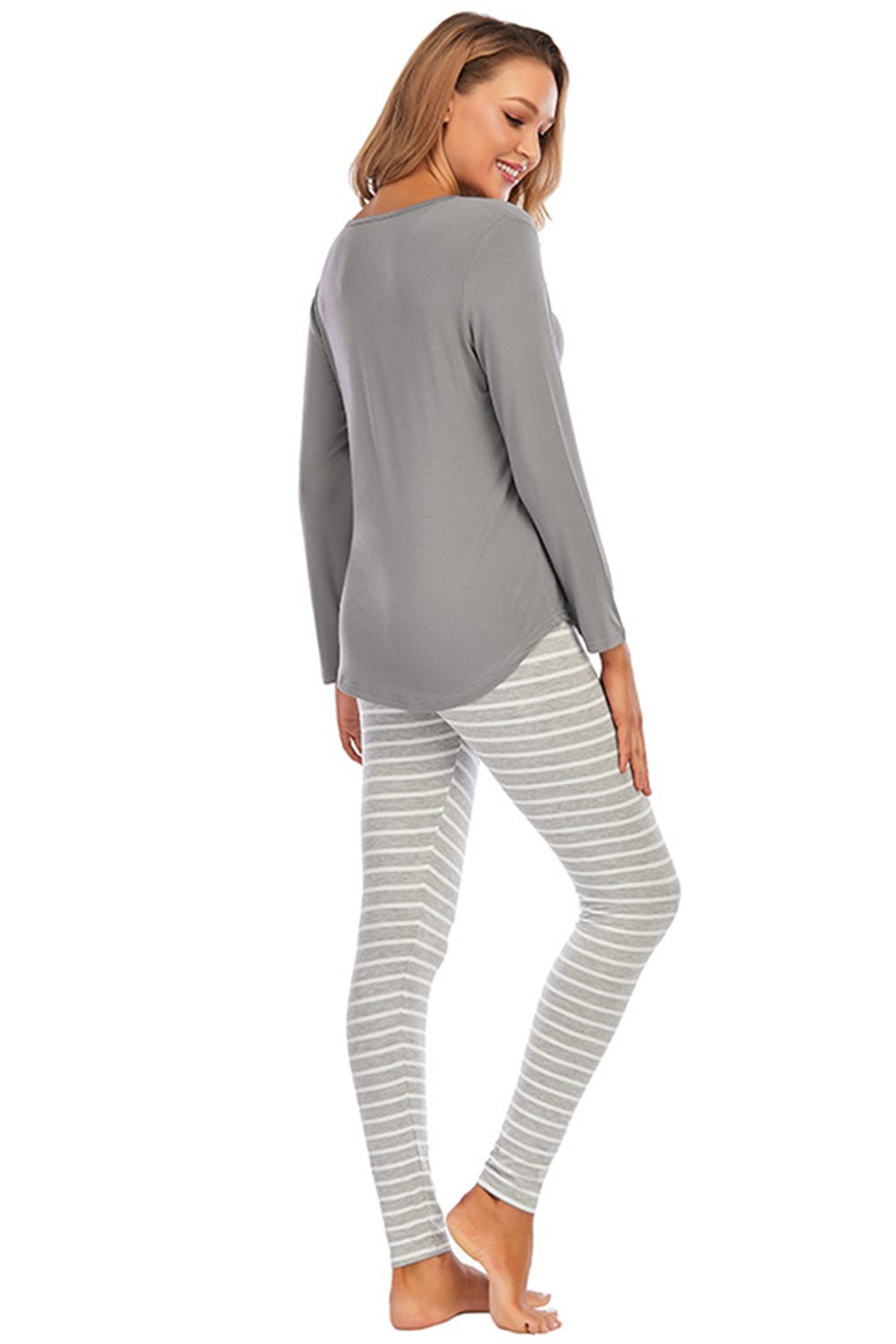 Fashorio Graphic Round Neck Top and Striped Pants Set