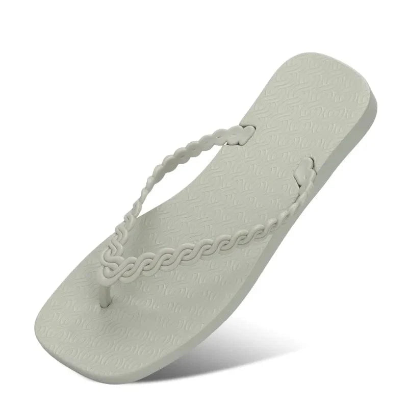 Fashorio Gray / 36 Braided Strap Beach Toe Post Slippers