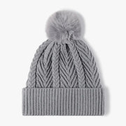 Fashorio Gray / One Size Cable Knit Solid Color Hat with Pompom
