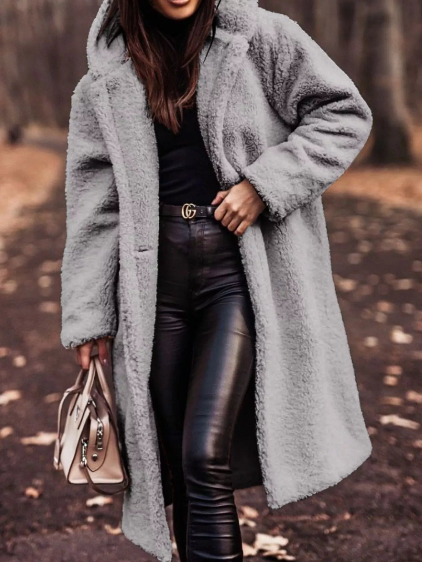 Fashorio Gray / S Teddy Bear Hooded Longline Outerwear