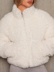 Fashorio Gray/white / S Cozy Zip Up Cropped Sherpa Jacket