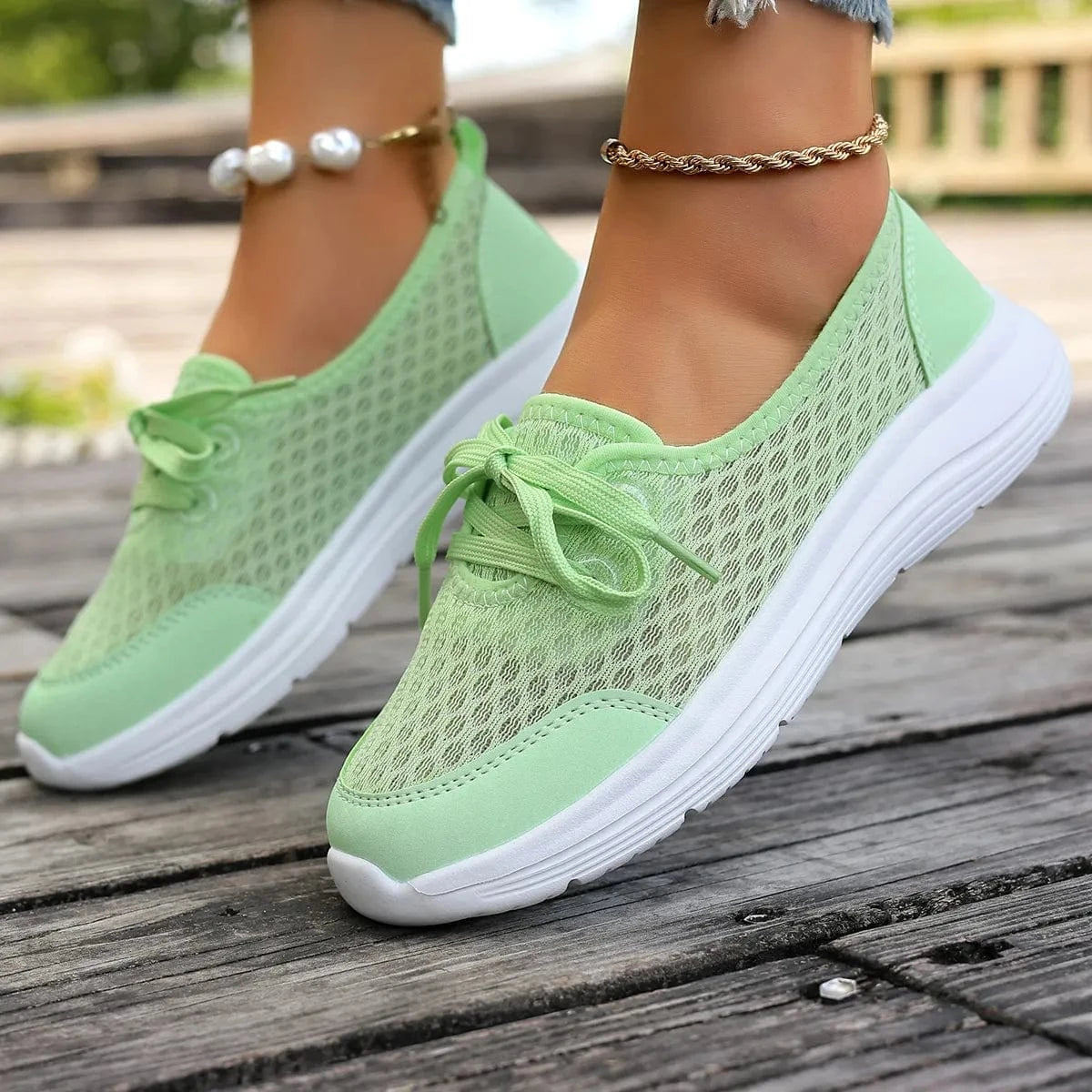 Breathable Mesh Sneakers Green - Fashorio