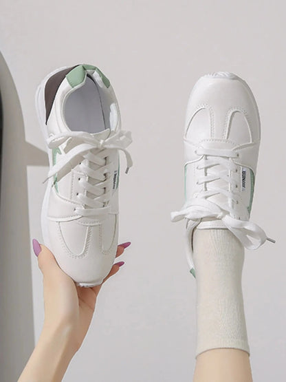 Round Toe Contrast Sneakers Green - Fashorio