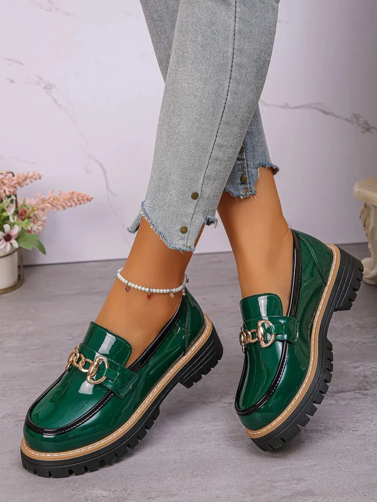 Fashorio Green / 36 Round Toe Platform Loafers