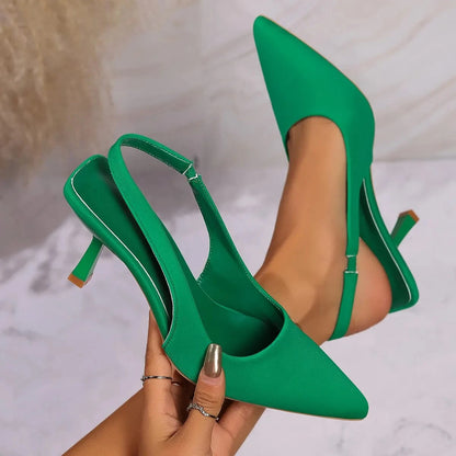 Point Toe Stiletto Pumps Green - Fashorio