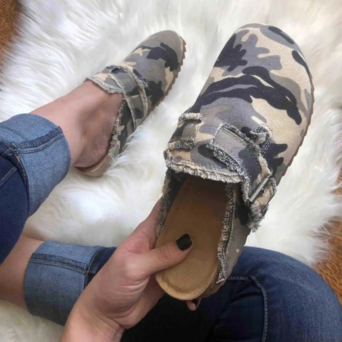 Fashorio Green Camouflage / 36(US5) Round Toe Flats Loafers