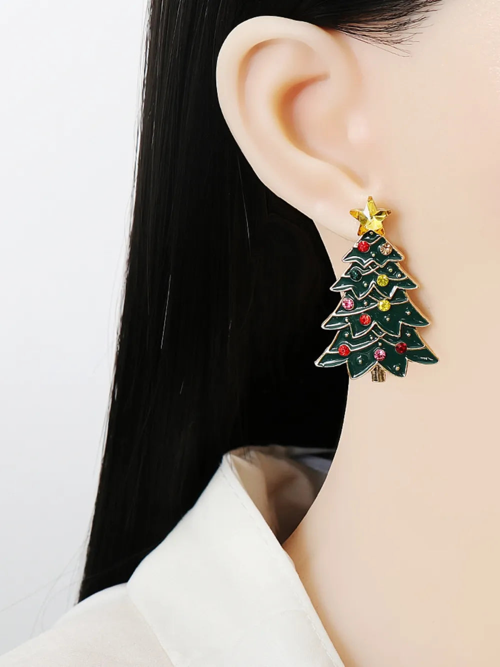 Fashorio Green / One Size Alloy Inlaid Rhinestone Christmas Tree Earrings