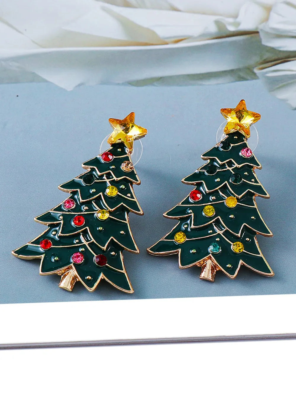 Fashorio Green / One Size Alloy Inlaid Rhinestone Christmas Tree Earrings