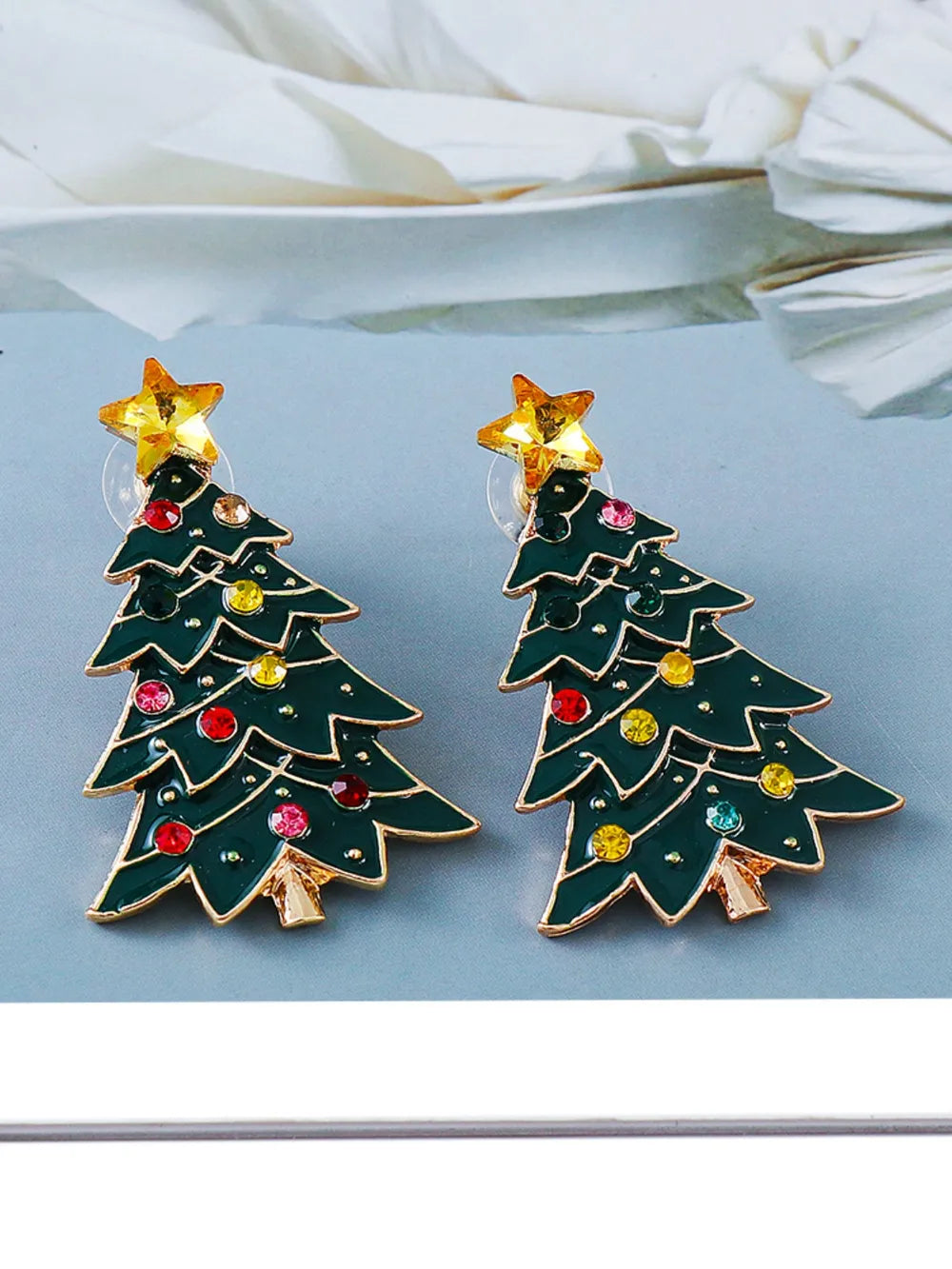 Fashorio Green / One Size Alloy Inlaid Rhinestone Christmas Tree Earrings