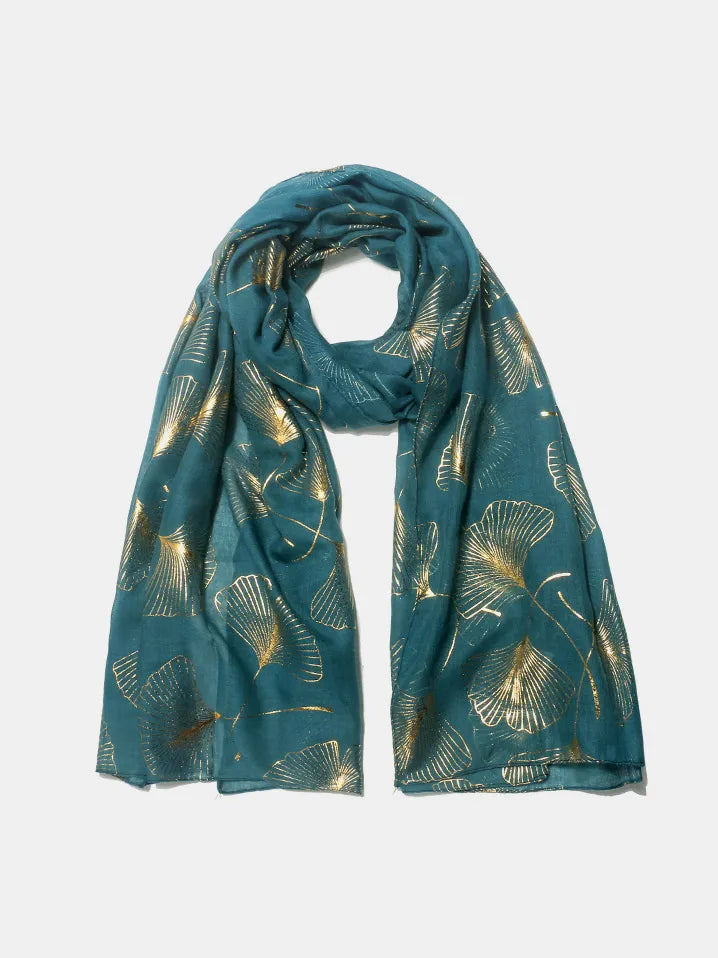 Fashorio Green / One Size Ginkgo Leaf Polyester Scarf