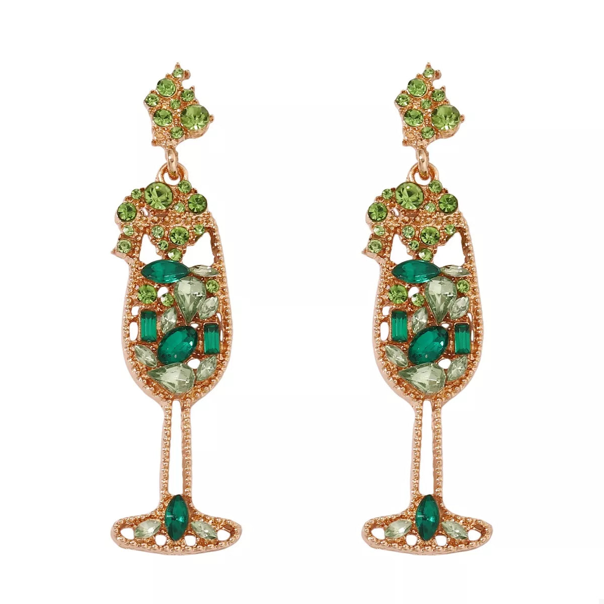 Fashorio Green / onesize Champagne Glass Rhinestone Dangle Earrings