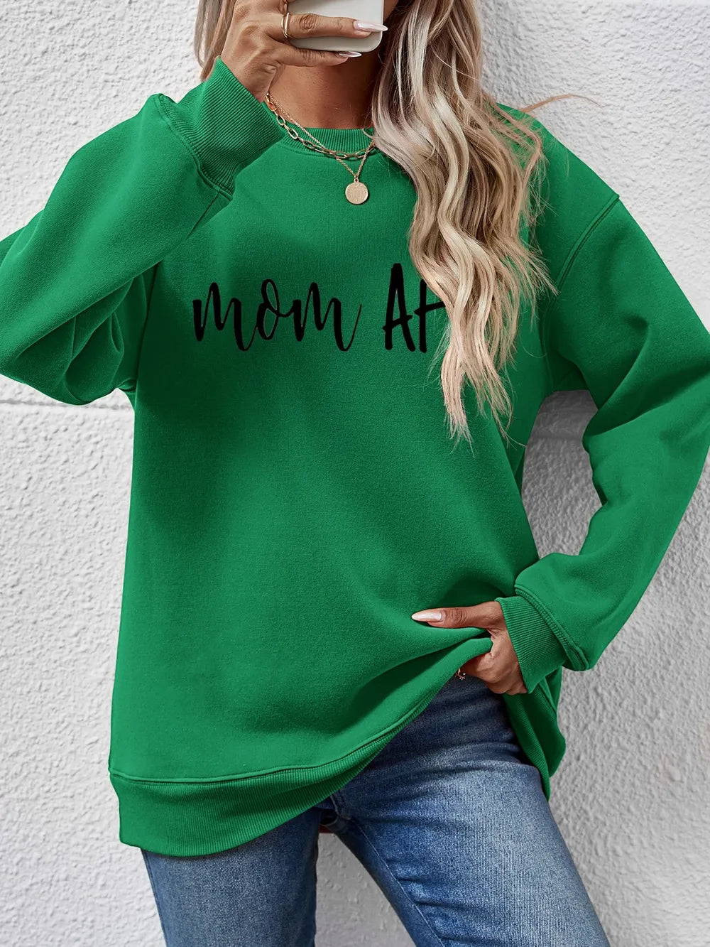 Fashorio Green / S Letter Graphic Dropped Shoulder Sweatshirt