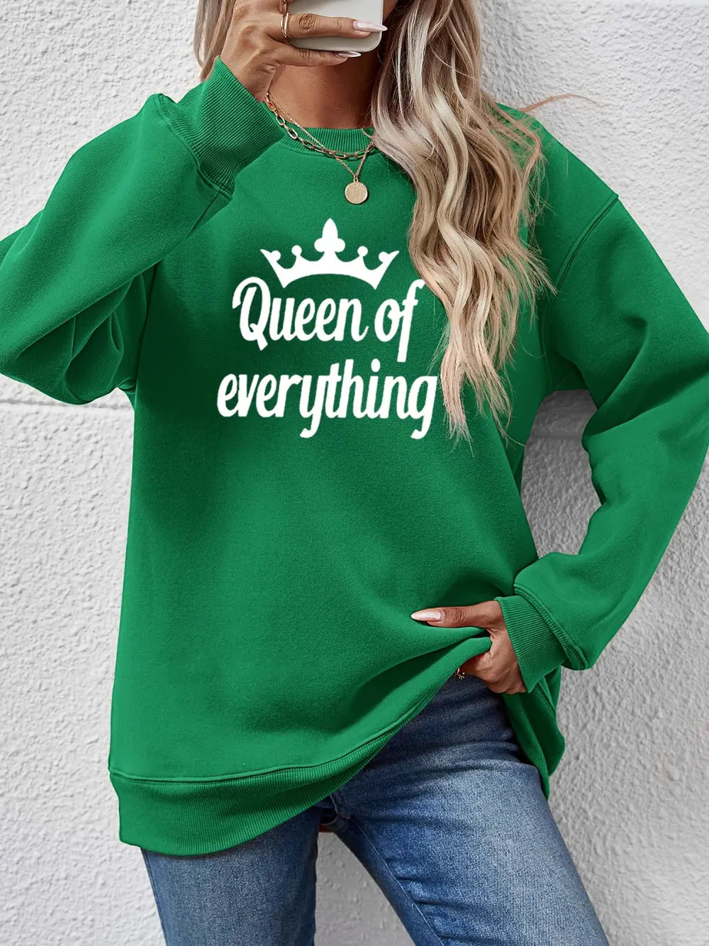 Fashorio Green / S QUEEN OF EVERYTHING Round Neck Sweatshirt