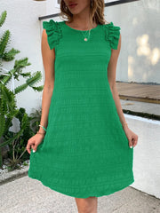 Fashorio Green / S Ruffled Round Neck Sleeveless Dress – Effortless Summer Style