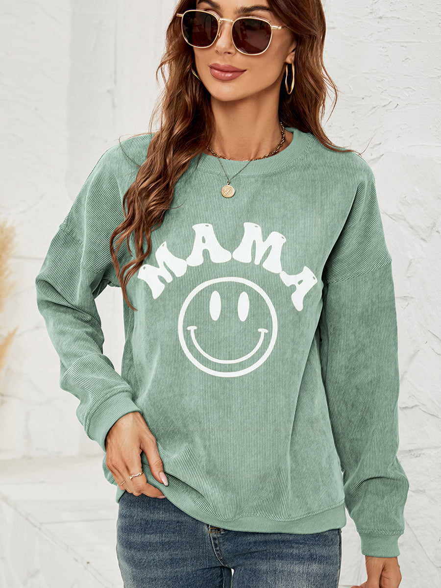 Fashorio Gum Leaf / S Round Neck Long Sleeve MAMA Graphic Sweatshirt