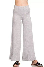 Fashorio H GREY / S Zenana Fold Over Waist Comfy Wide Leg Pants