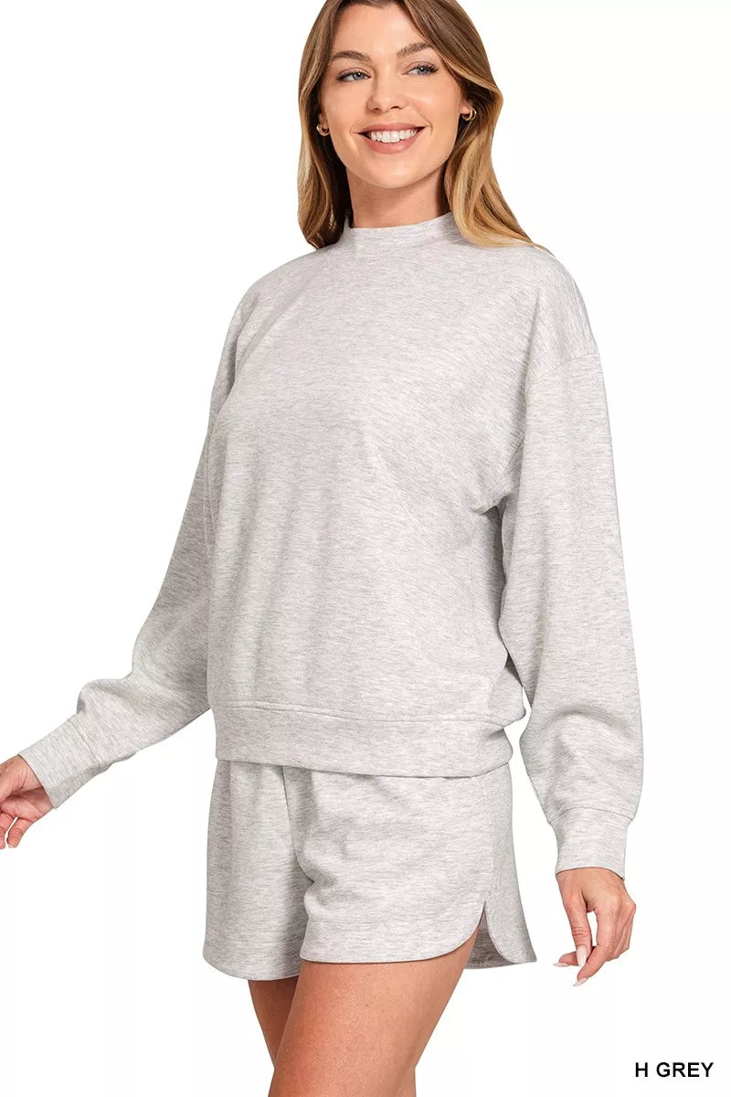 Fashorio H GREY / S Zenana Scuba Long Sleeve Sweatshirt and Shorts Set