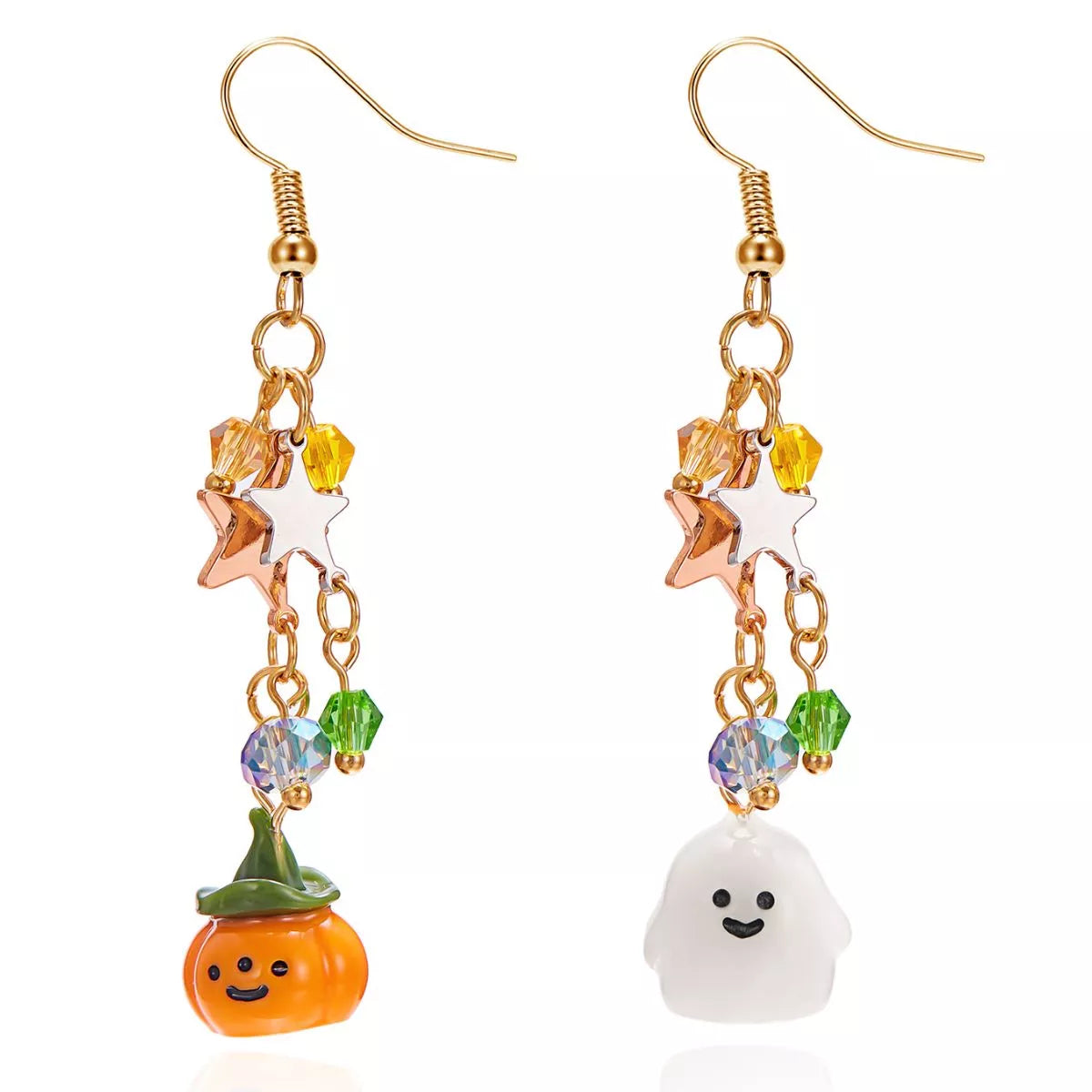 Fashorio Halloween Asymmetrical Pumpkin Ghost Earrings