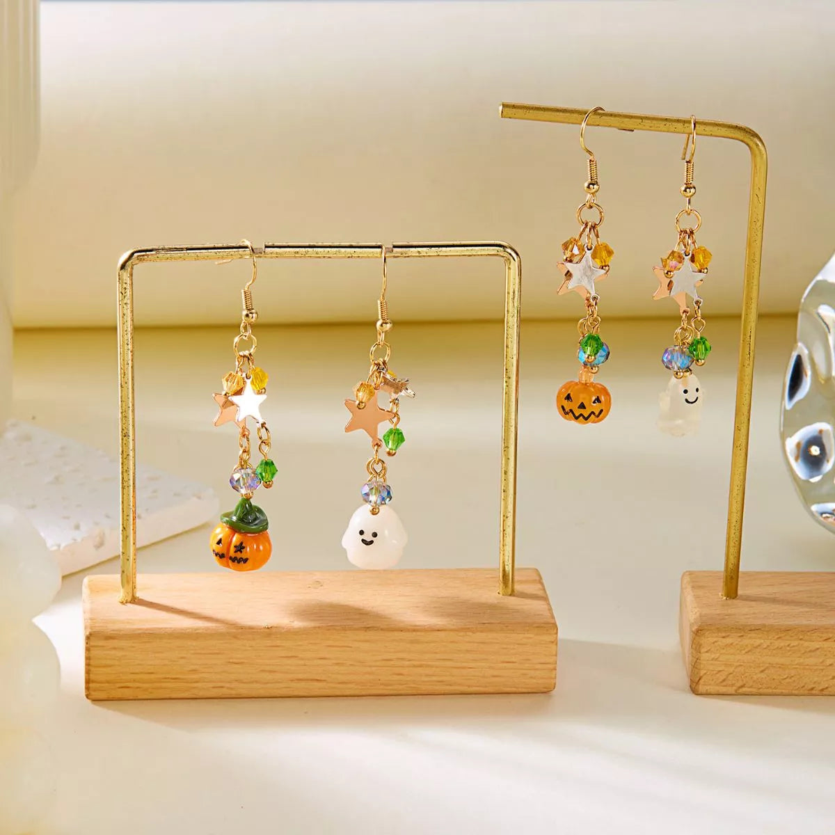 Fashorio Halloween Asymmetrical Pumpkin Ghost Earrings