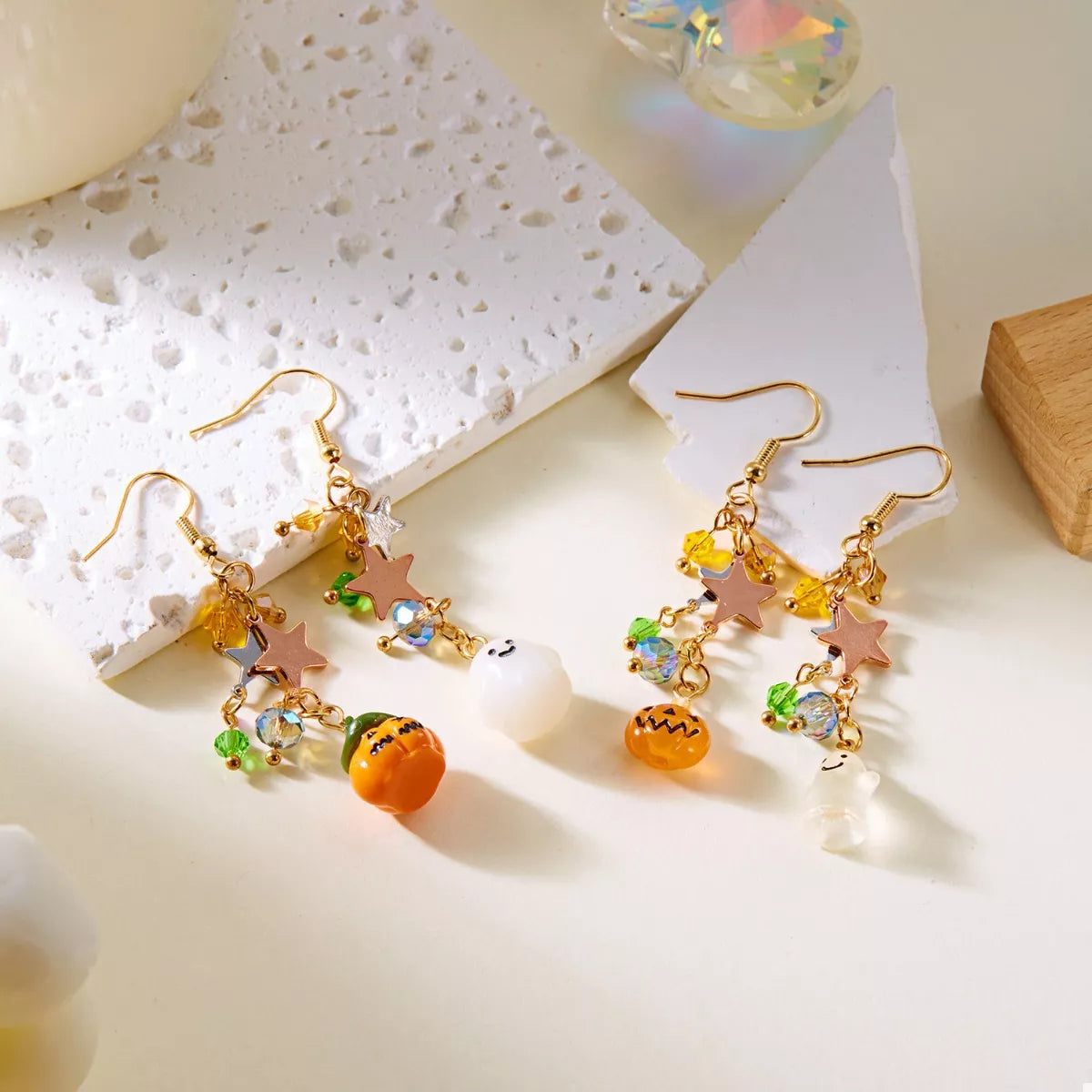 Fashorio Halloween Asymmetrical Pumpkin Ghost Earrings