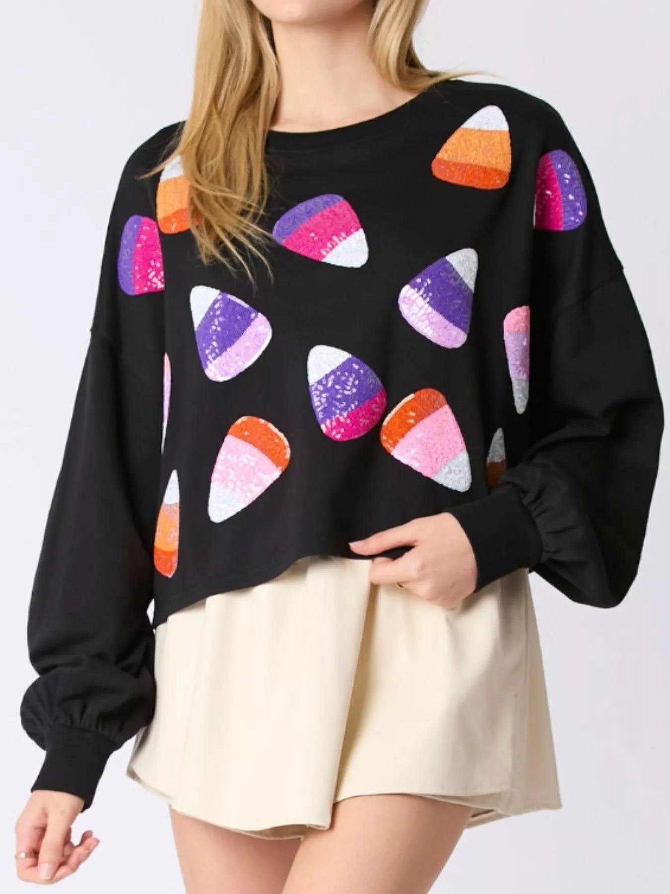 Fashorio Halloween Candy Sequin Long-Sleeve Sweatshirt