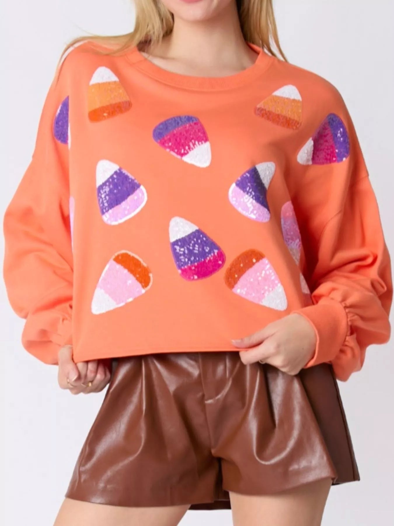 Fashorio Halloween Candy Sequin Long-Sleeve Sweatshirt