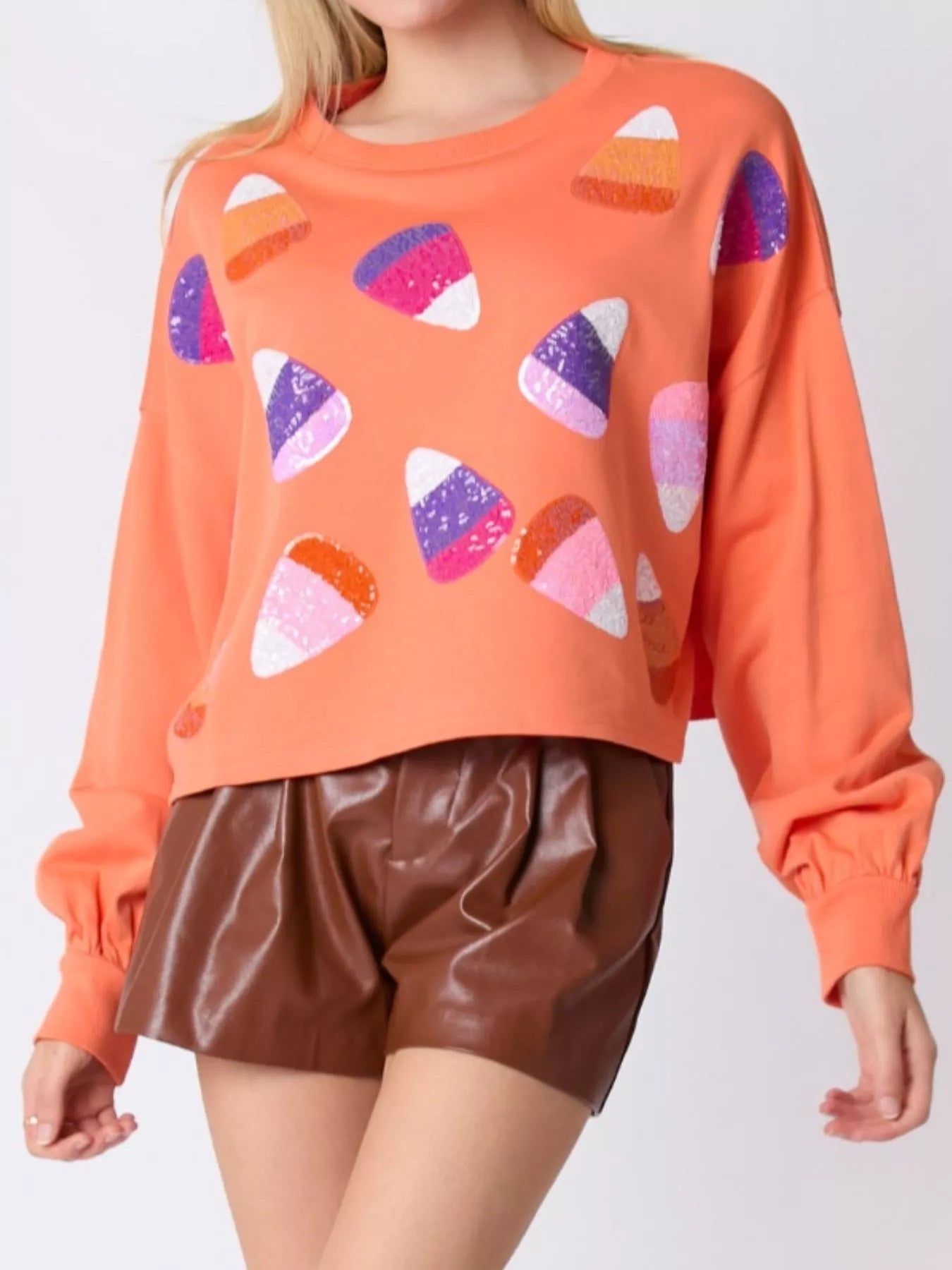 Fashorio Halloween Candy Sequin Long-Sleeve Sweatshirt