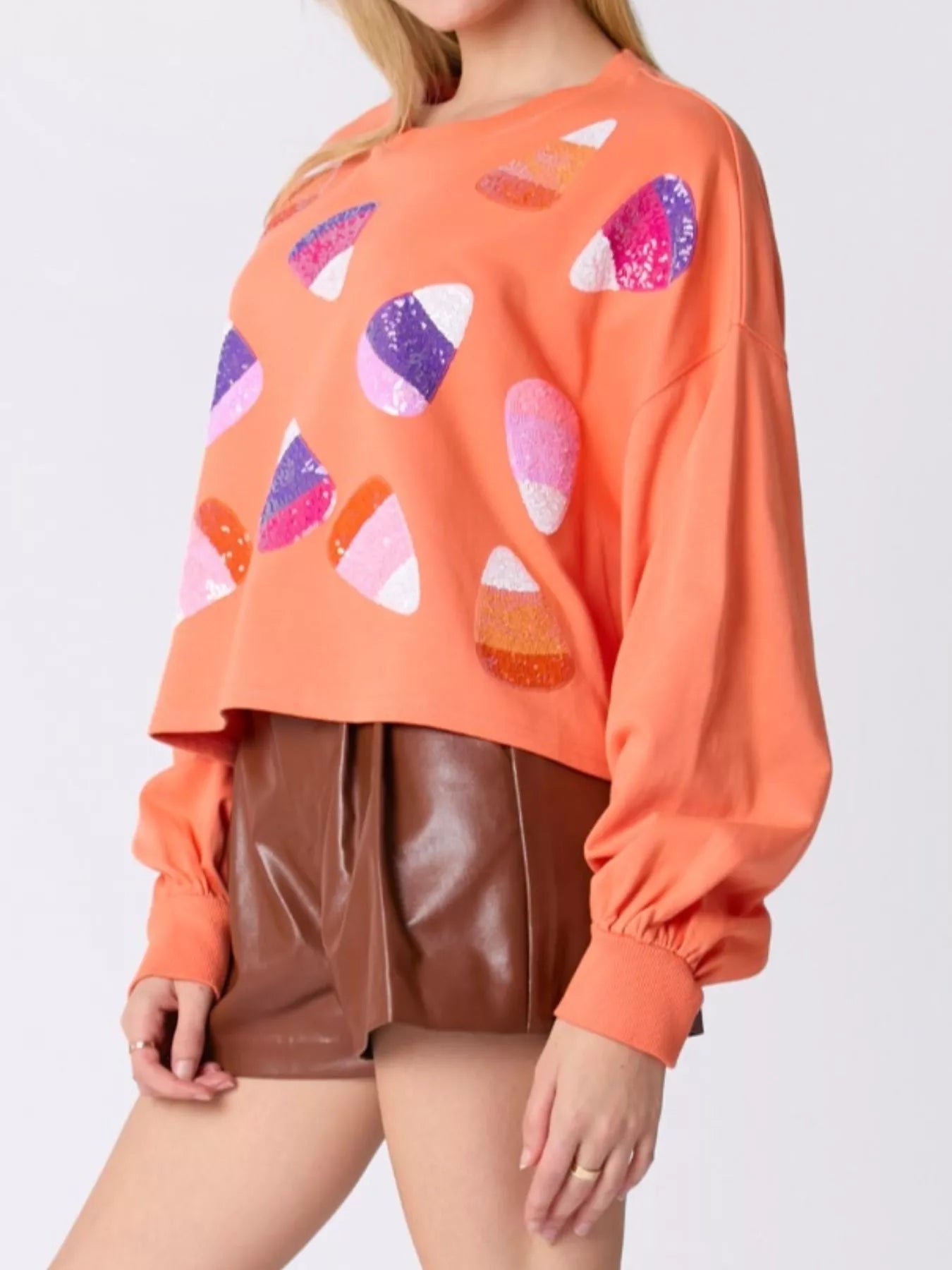 Fashorio Halloween Candy Sequin Long-Sleeve Sweatshirt