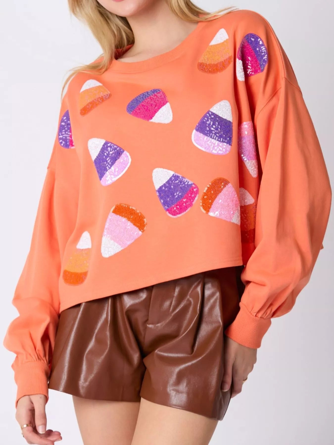 Fashorio Halloween Candy Sequin Long-Sleeve Sweatshirt