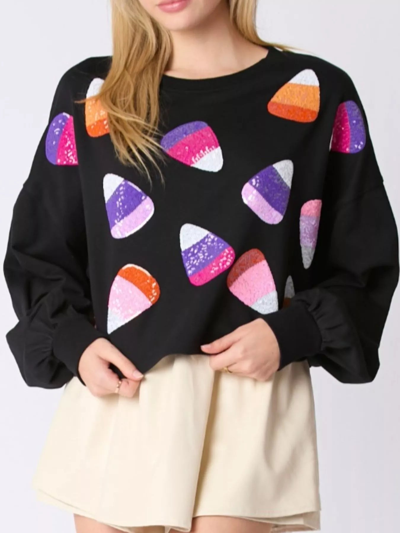 Fashorio Halloween Candy Sequin Long-Sleeve Sweatshirt