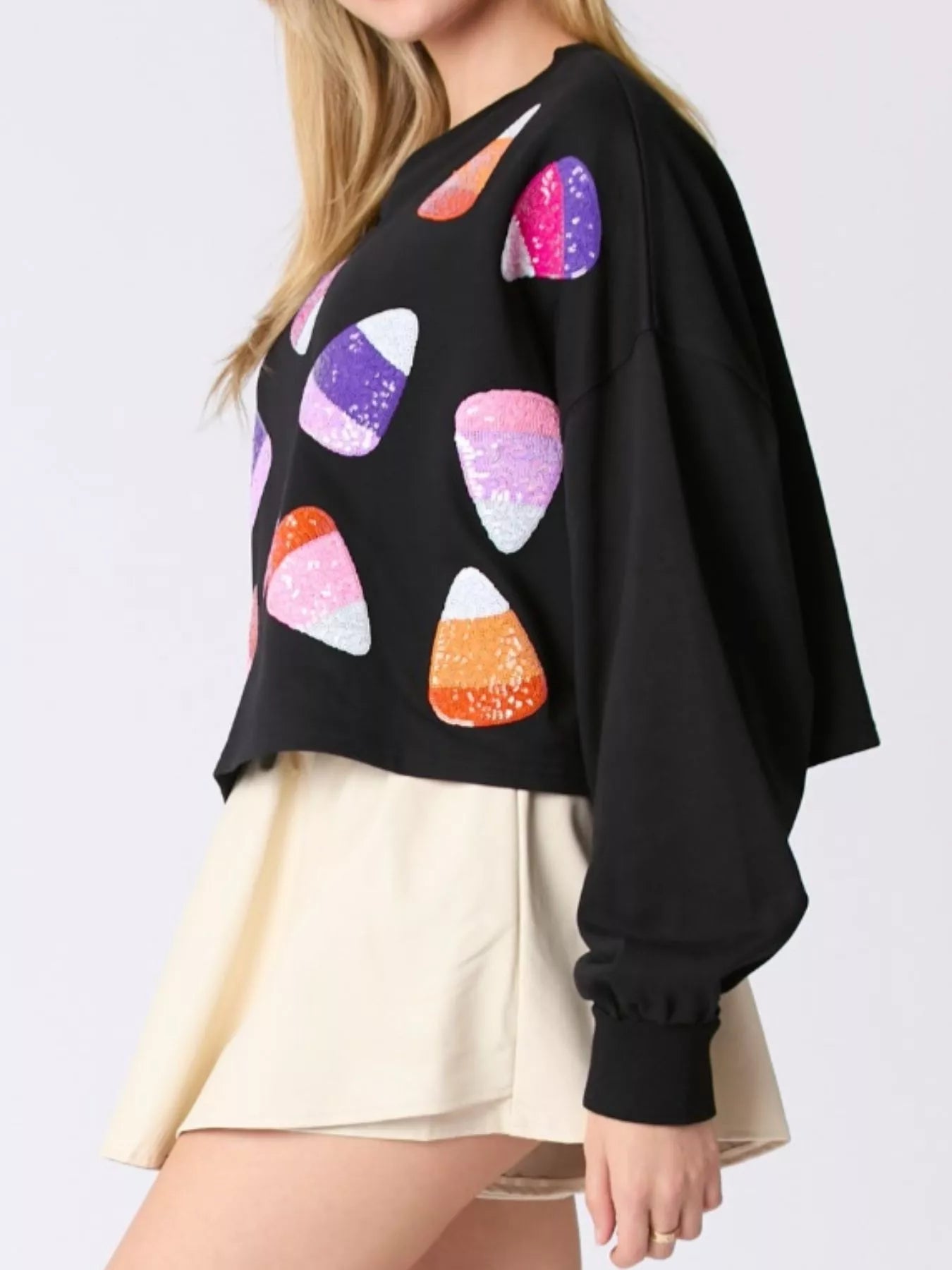 Fashorio Halloween Candy Sequin Long-Sleeve Sweatshirt