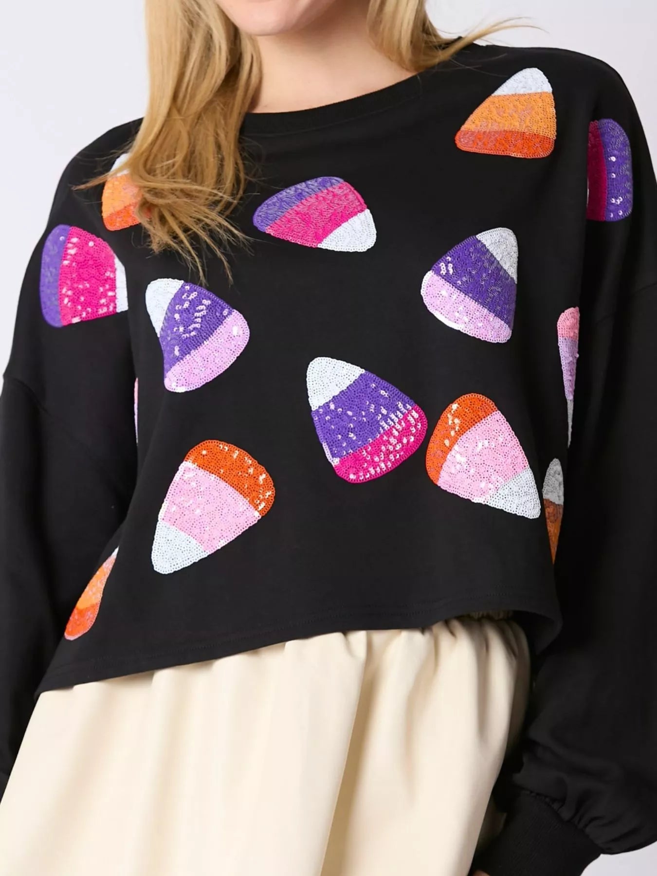 Fashorio Halloween Candy Sequin Long-Sleeve Sweatshirt